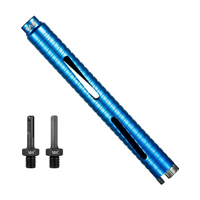 Wiertła rdzeniowe diamentowe SALI 1 1/4" Wiertło rdzeniowe o średnicy 9,5"/215 mm Głębokość wiercenia Wiertło rdzeniowe do betonu, gwint 5/8-11" Segmenty Turbo spawane laserowo Do utwardzonego betonu ze zbrojeniem, cegłą, bloczkami, murem, kamieniem